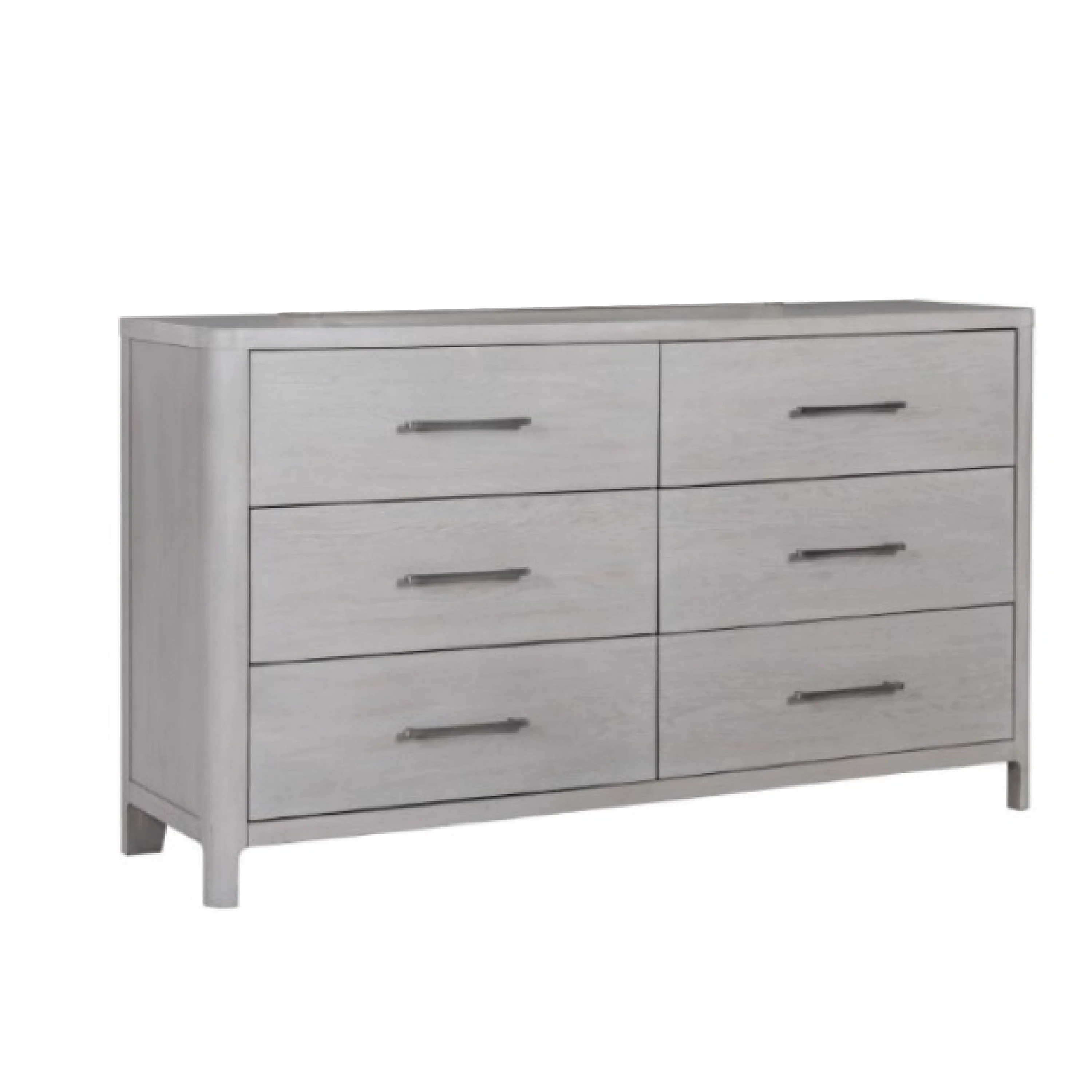Reham Wide Dresser Chest, 6 Drawers, Pewter Handles, White Wash Brown