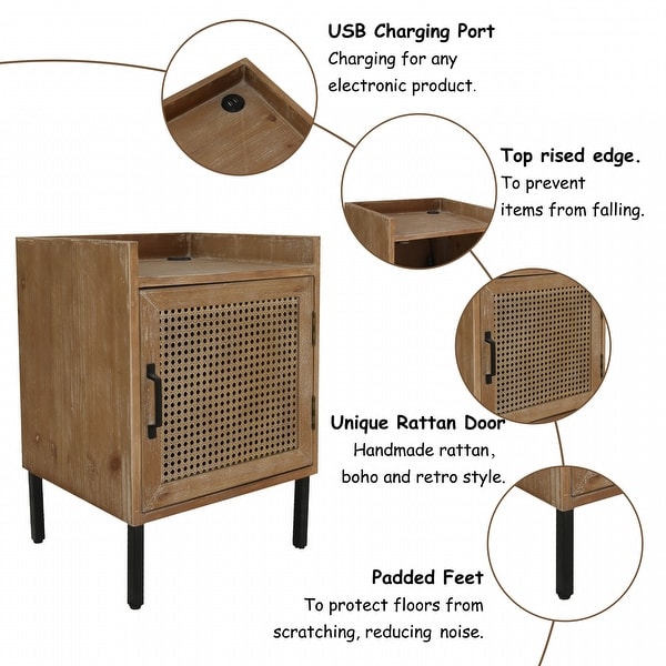 COZAYH Rustic Farmhouse Woven Fronts Nightstand, Spacious Storage End Table