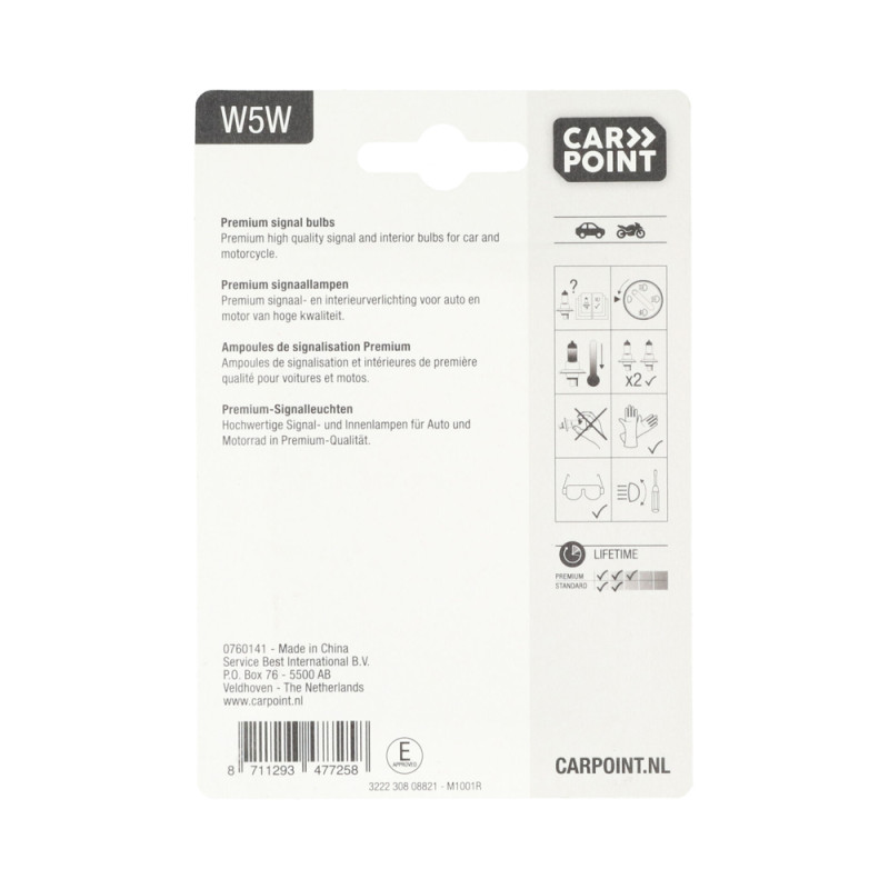 Ampoule Premium pour voiture W5W 12 V 2 pièces CARPOINT