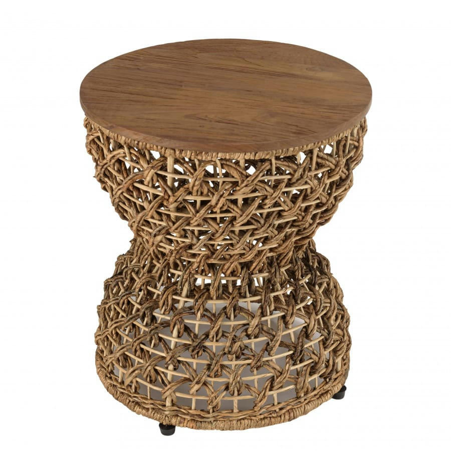 ALIDA - Tabouret beige assise en bois de teck recyclé