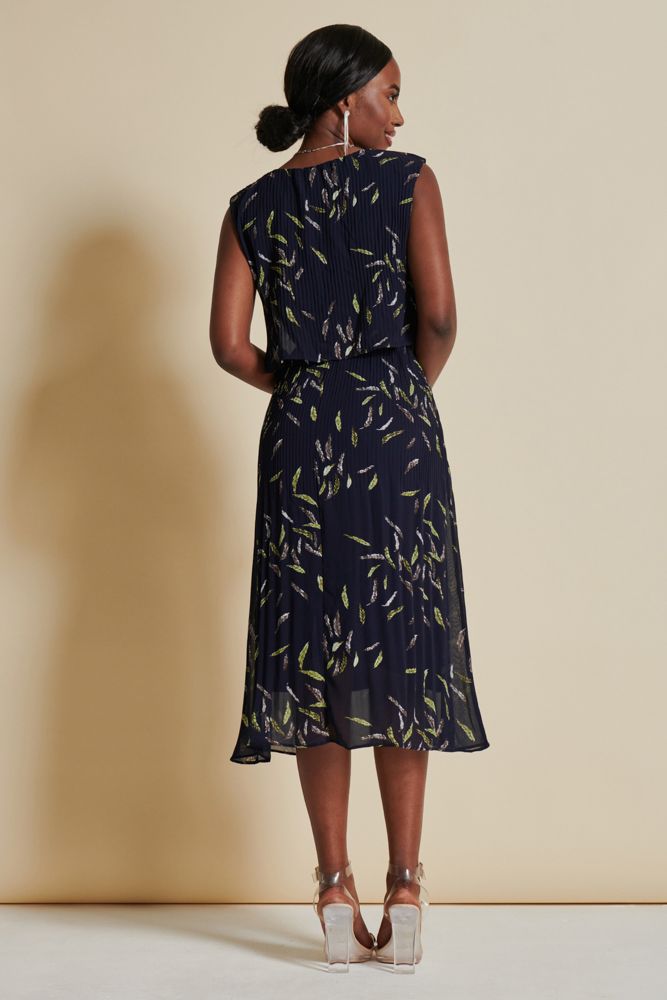 Jolie Moi Chiffon Pleated Overlay Midi Dress