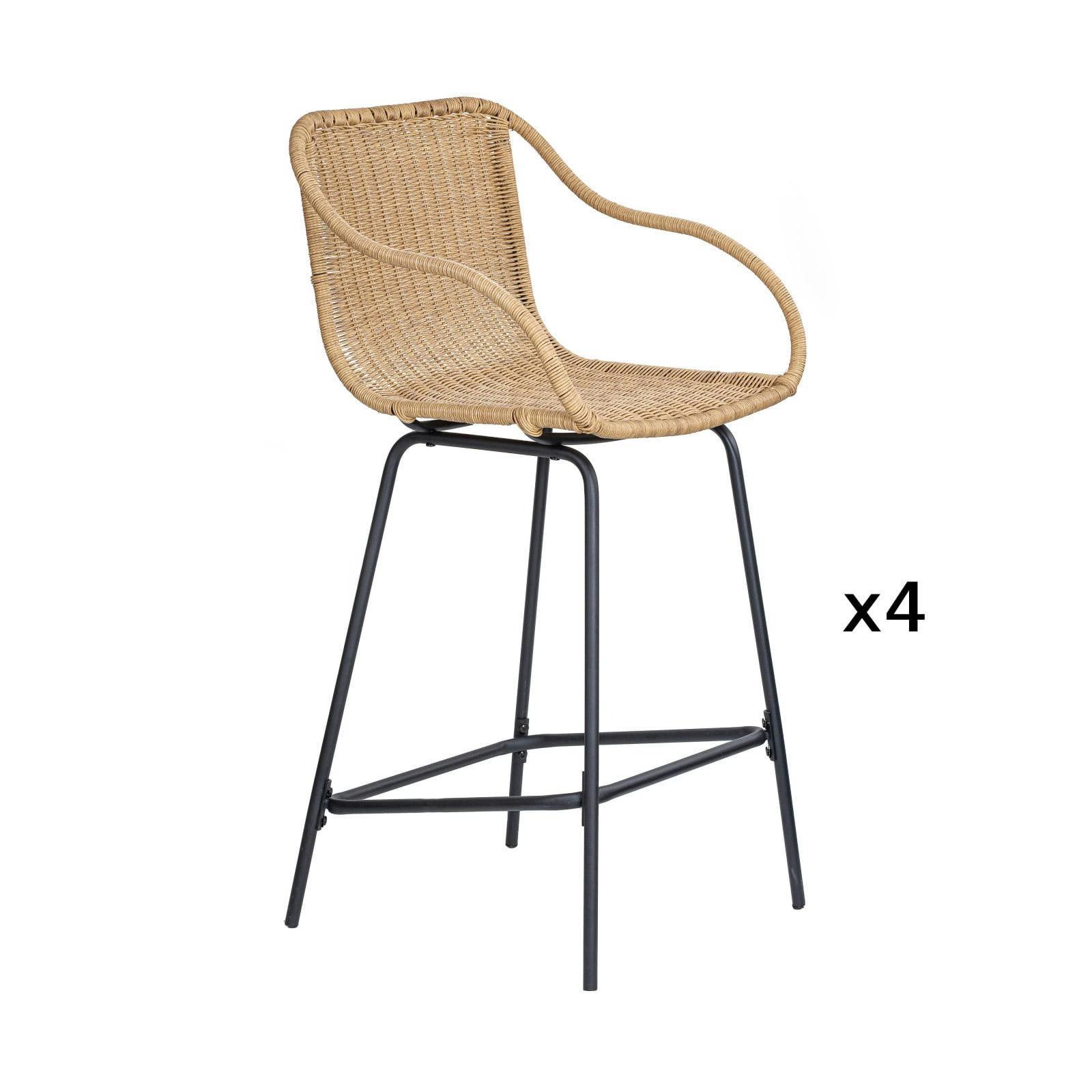 MOOREA - Chaises de bar et d'ilot 65 cm  en rotin synthétique et métal-Lot de 4