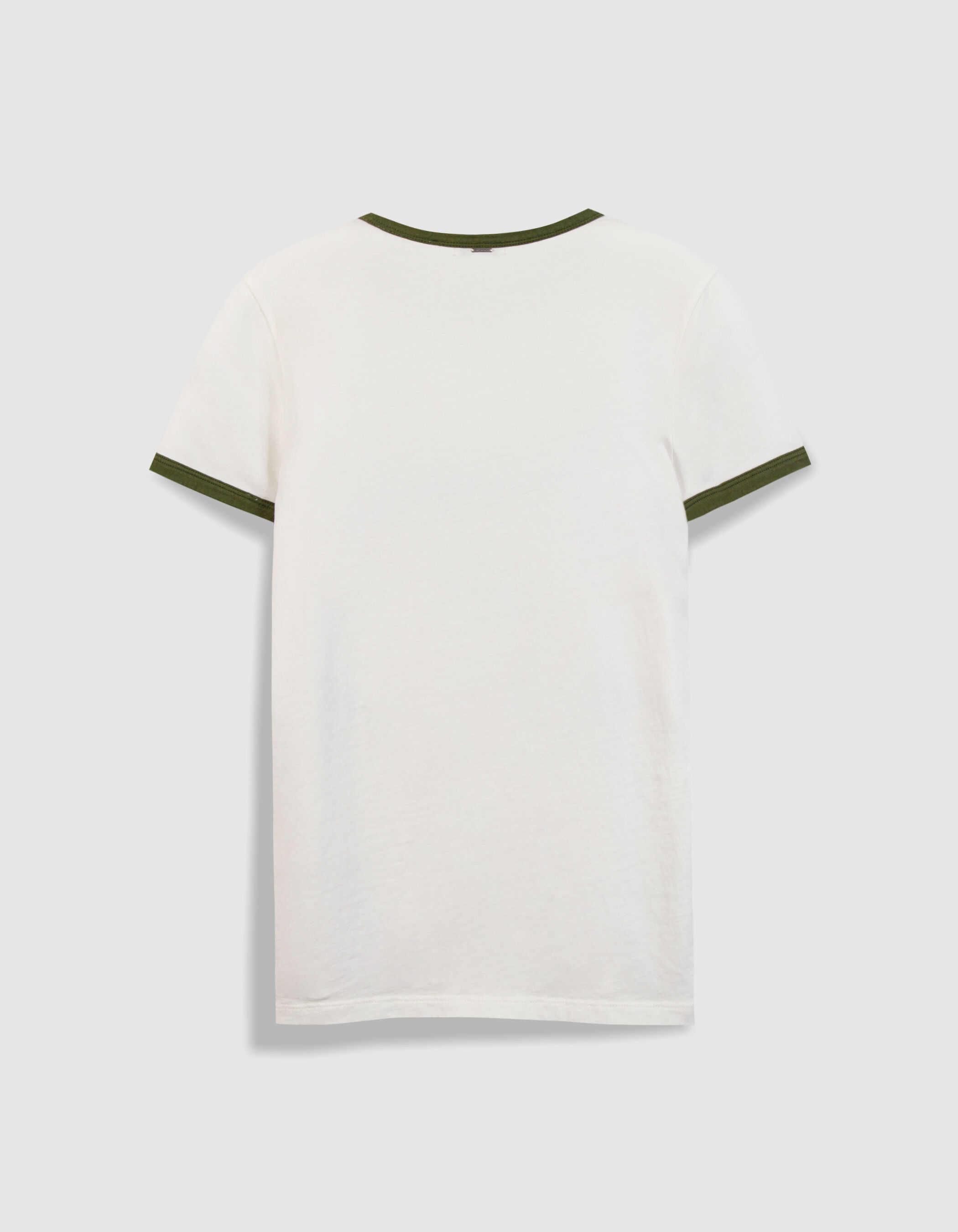 Tee-shirt manches courtes écru visuel oiseau kaki Femme