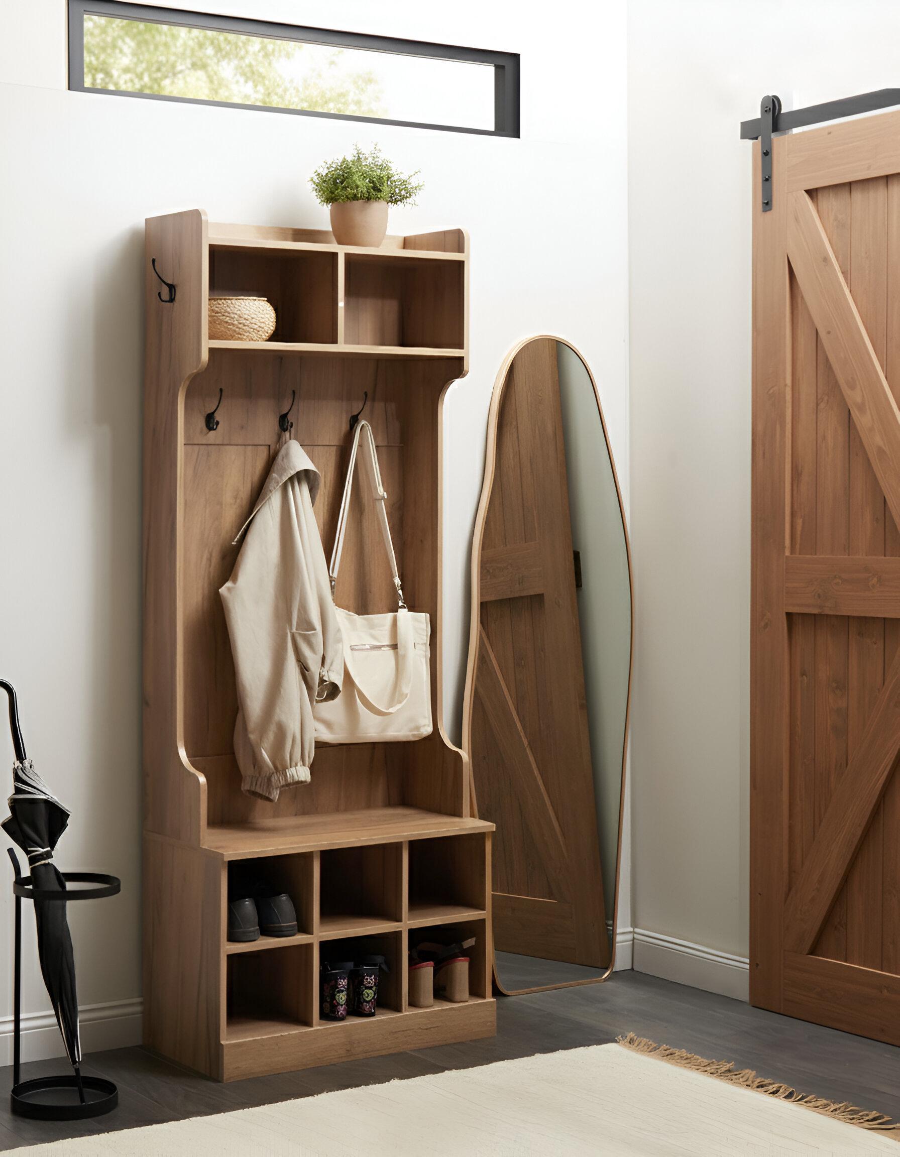 Shoe Storage with Coat Rack GINDAGAI Light Brown