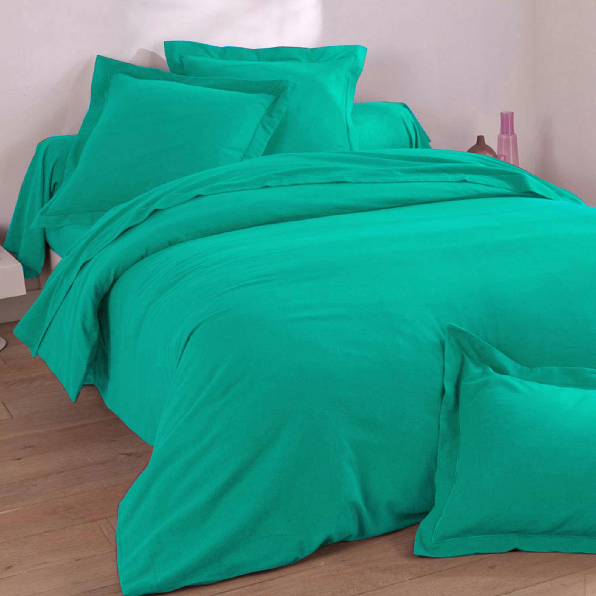 FLANELLE UNIE - Drap-housse 160x200x28 vert jade en coton