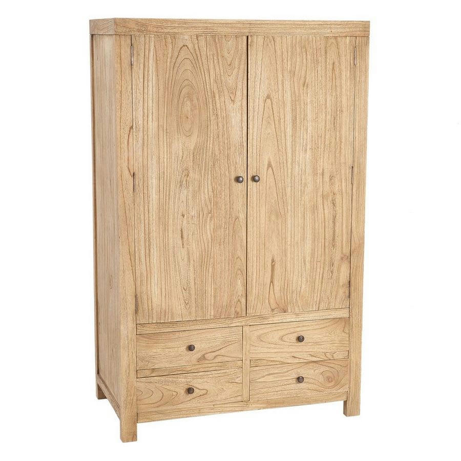 - Armoire en manguier naturel 100x40x160 cm, 2 portes et 4 tiroirs
