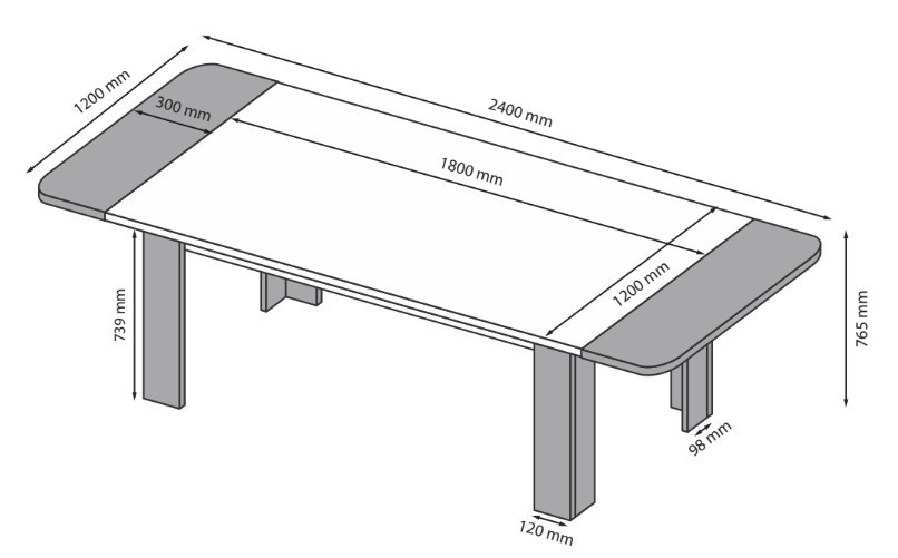 Stół Konferencyjny 240x120 cm Mat Antracyt i Dąb Wotan