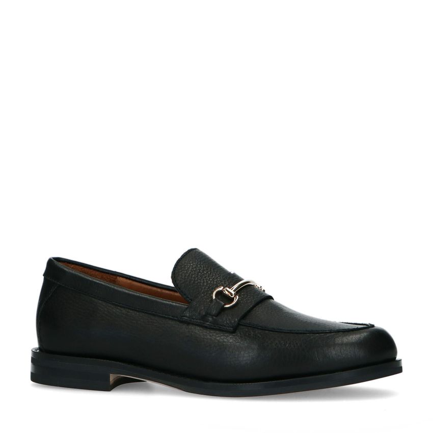 Manfield Zwarte leren loafers met goudkleurig detail