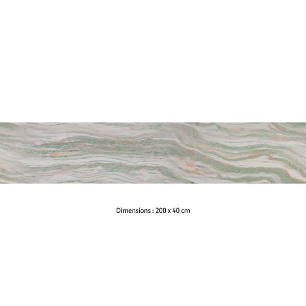 Crédence cuisine adhésive en vinyle imitation marbre Alba Chiara vert et rose, 200 x 40 cm, design raccordable