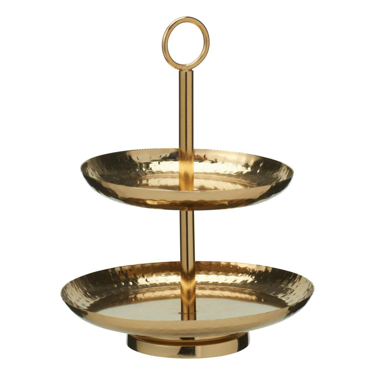 Patera dwupoziomowa złota 20 cm metalowa dekoracyjna