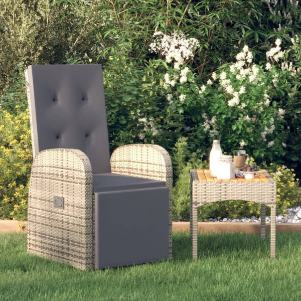 Rozkładany fotel ogrodowy z poduszką, rattan PE, szary