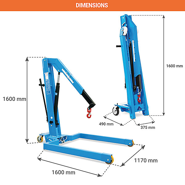 Grue d'atelier encadrante forme U - Pliante - Charge max 1200kg - 855010014