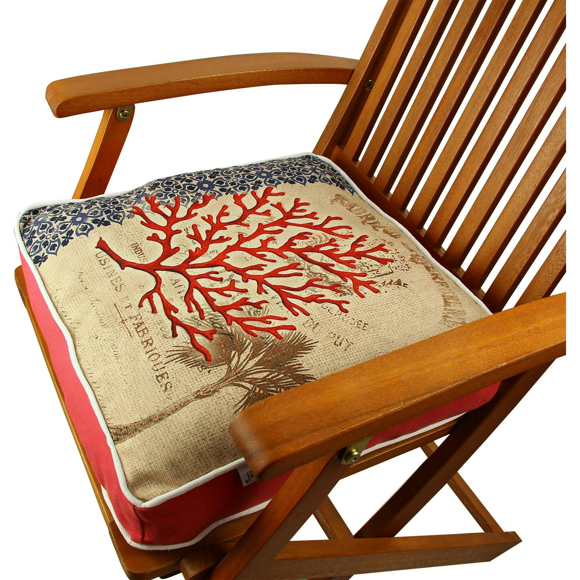 Galette de chaise vintage – corail rouge et palmier IZMIR