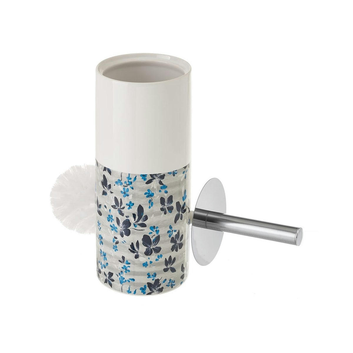 FLORAL - Brosse WC céramique blanc et bleu floral