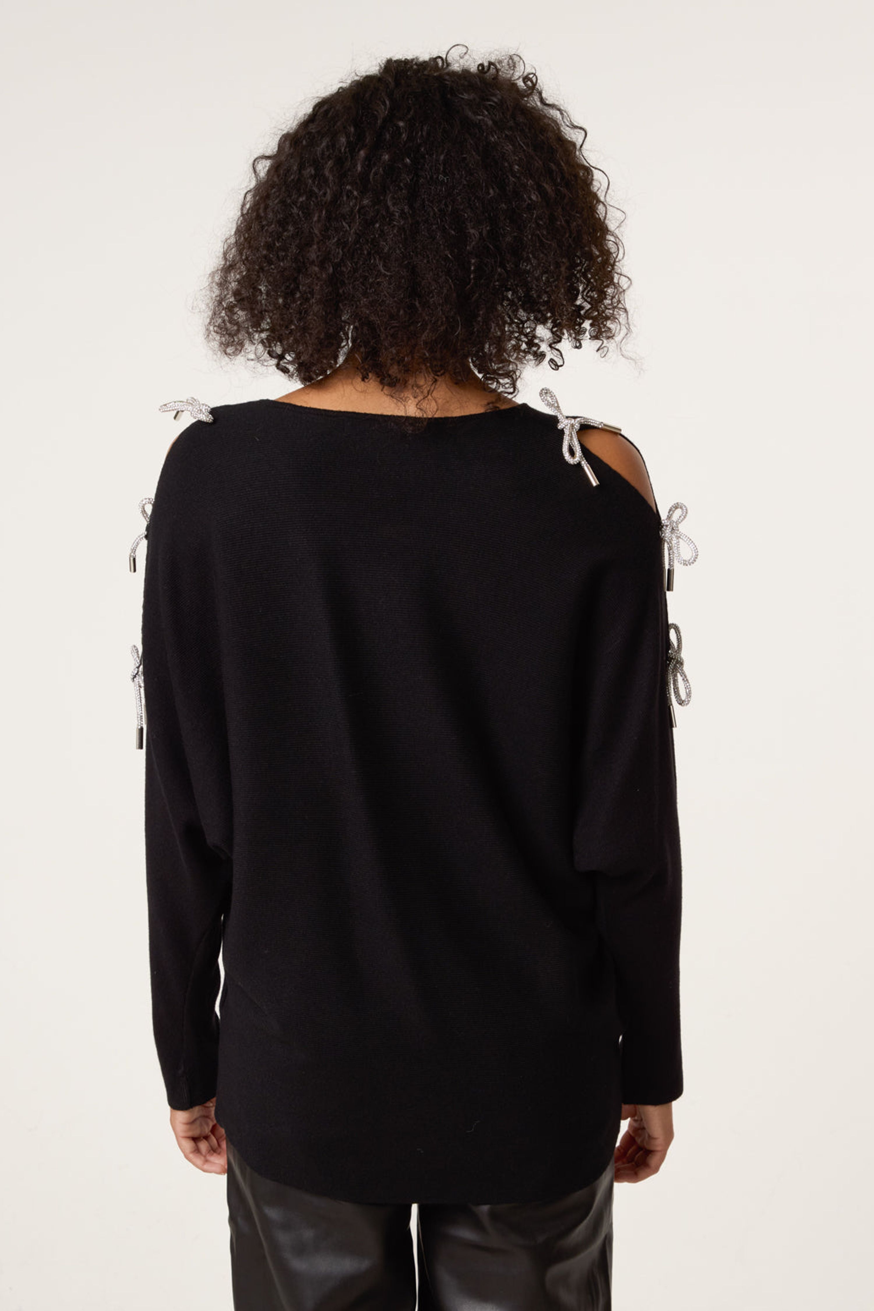 Blue Vanilla Black Diamante Bow Cut Out Sleeve Jumper