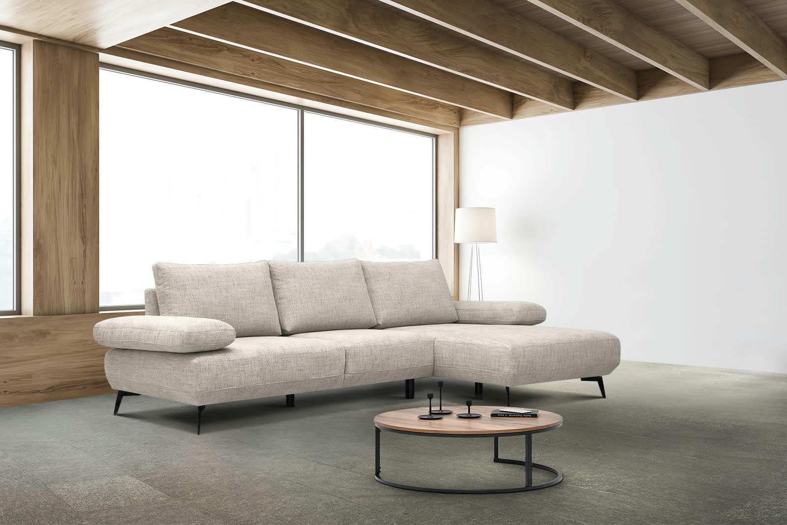 MELLO - Canapé d'angle droit 4 places tissu beige