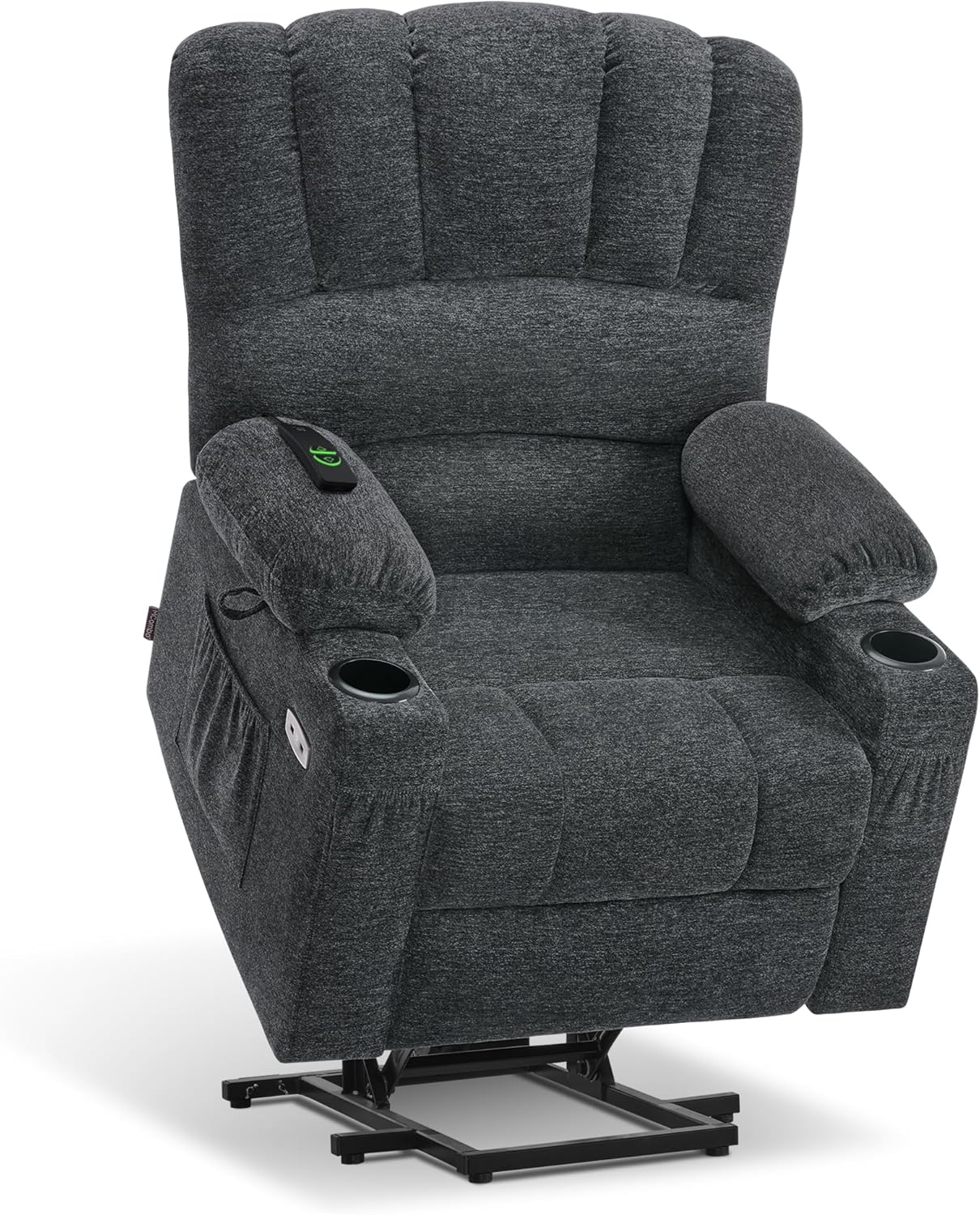MCombo Power Lift Recliner Chair for Elderly, Lift Chair with Heat and Massage, USB &Type C Ports, Cup Holders, Fabric 7095 (Medium, Dark Grey)