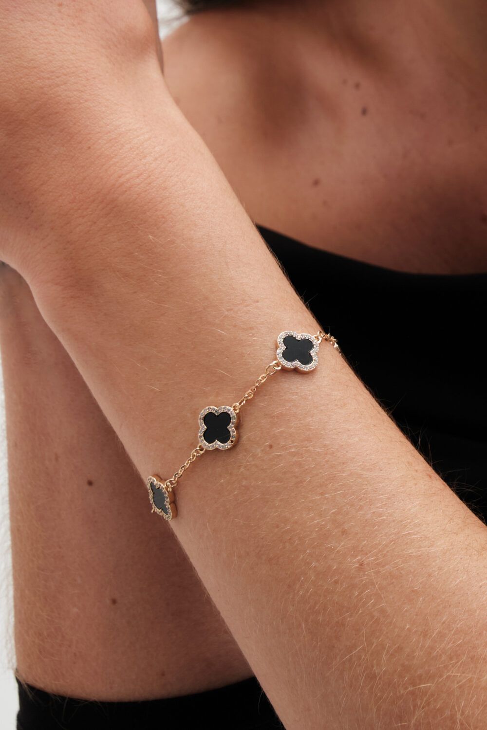 Jon Richard Gold Plated Jet Enamel Clover Bracelet