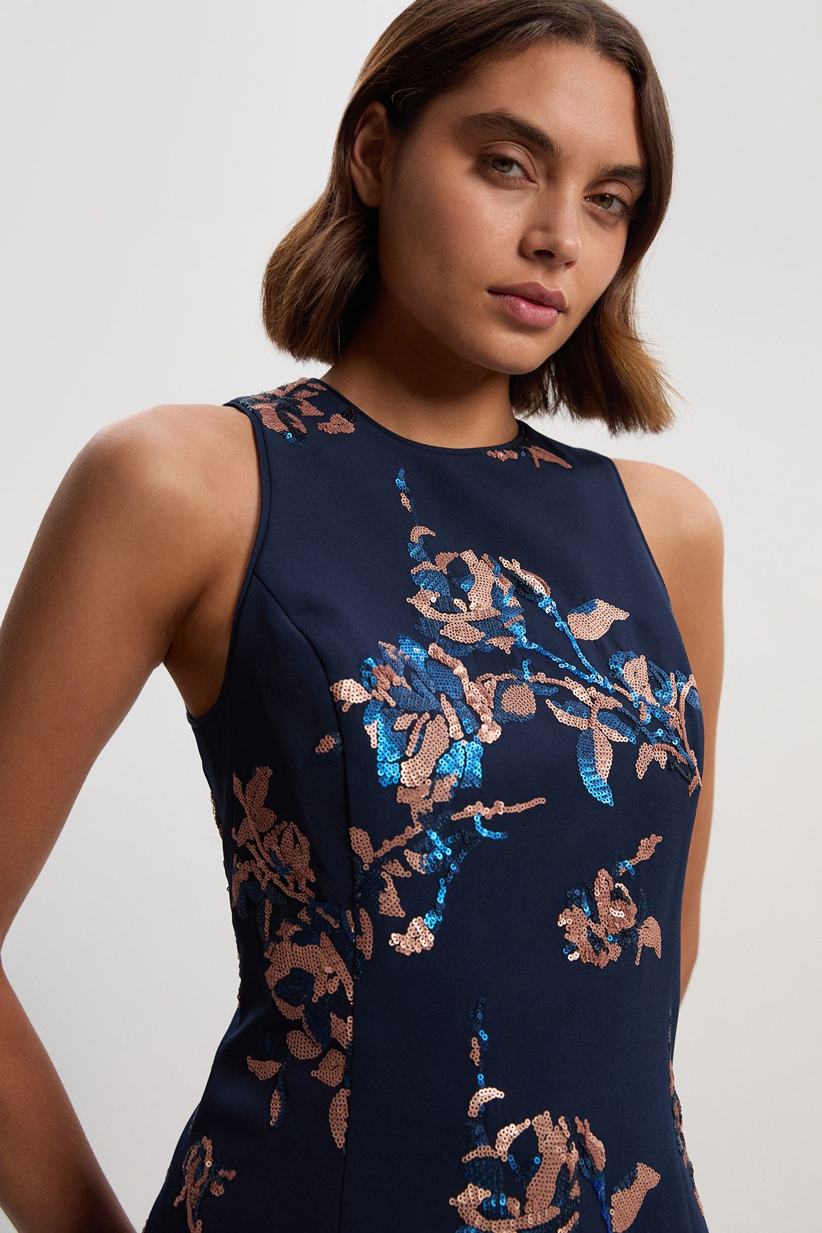 KarenMillen Satin Sequin And Embroidery Woven Top