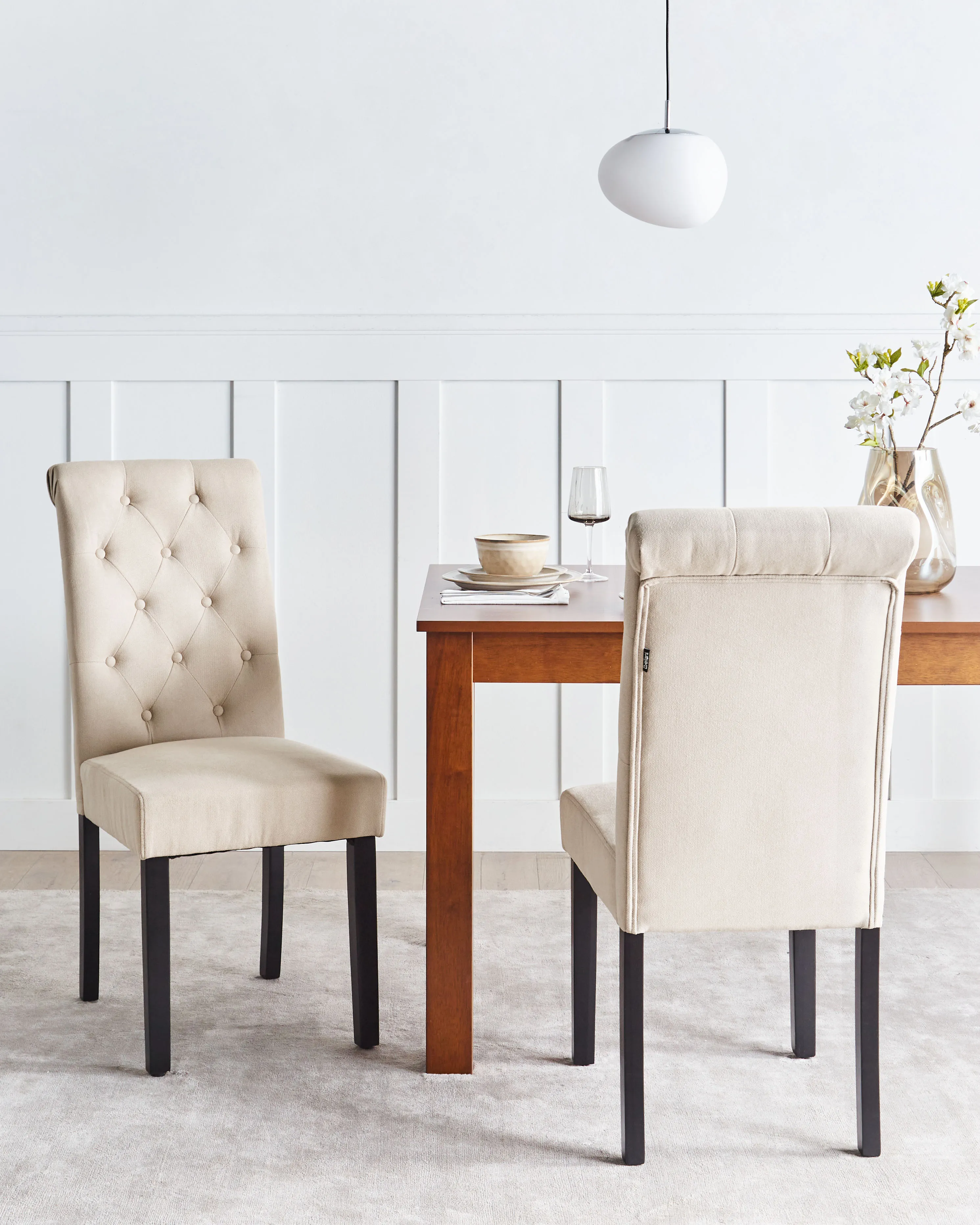 Set of 2 Dining Chairs VELVA Fabric Sand Beige