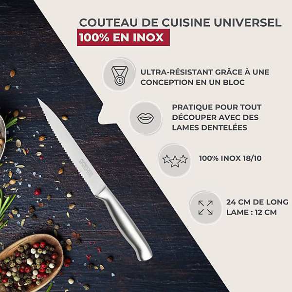 Ensemble de 2 Couteaux de cuisine professionnel 24 cm lame crantée Nirosta Star