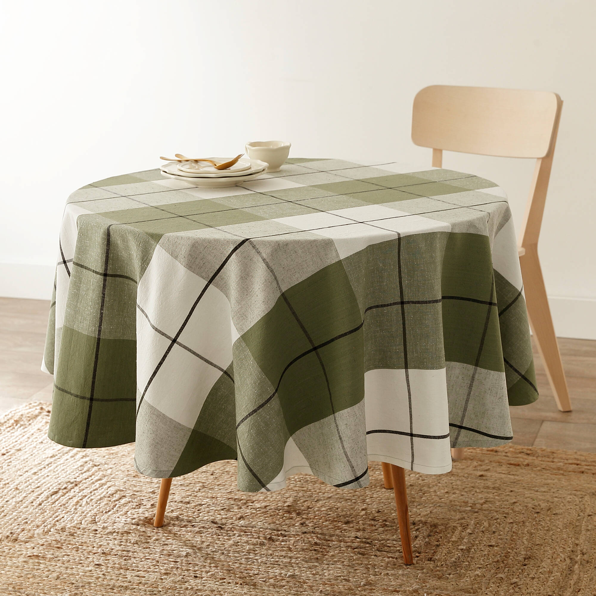 Nappe carreaux coton lin tissé teint