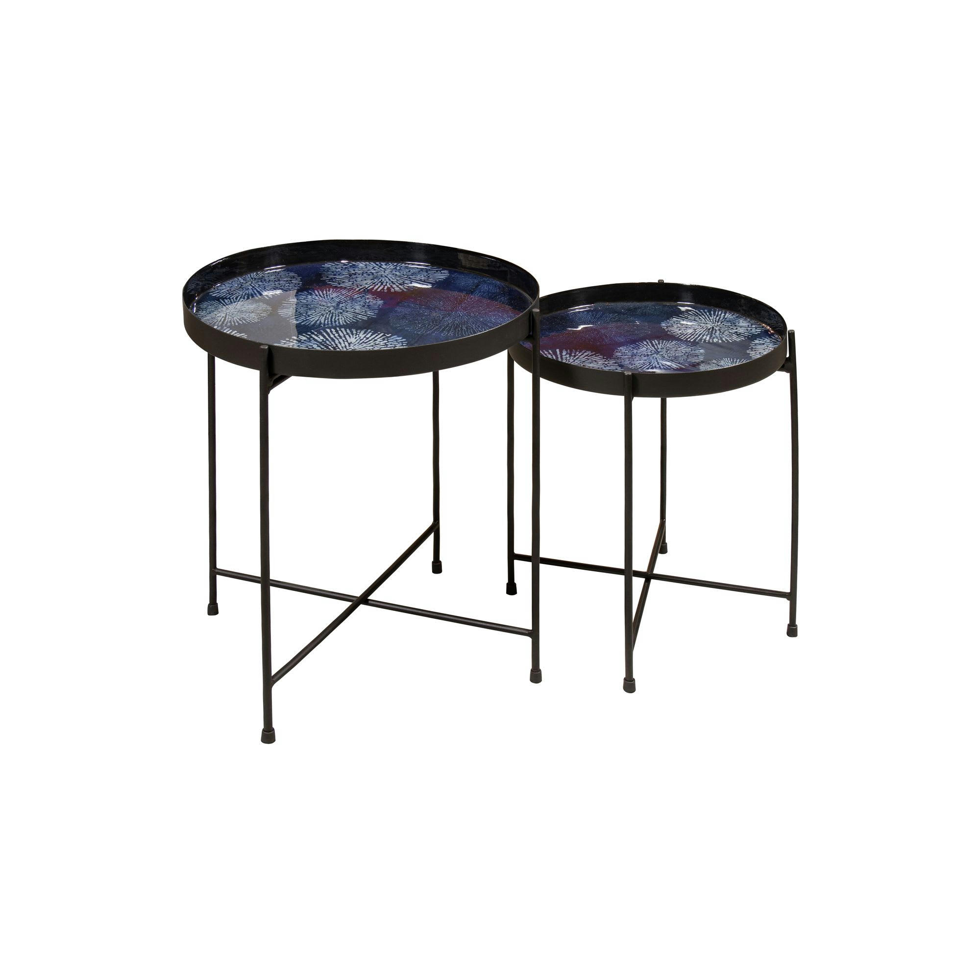 GELA - Set de 2 tables d'appoint avec plateau émaillé bleu