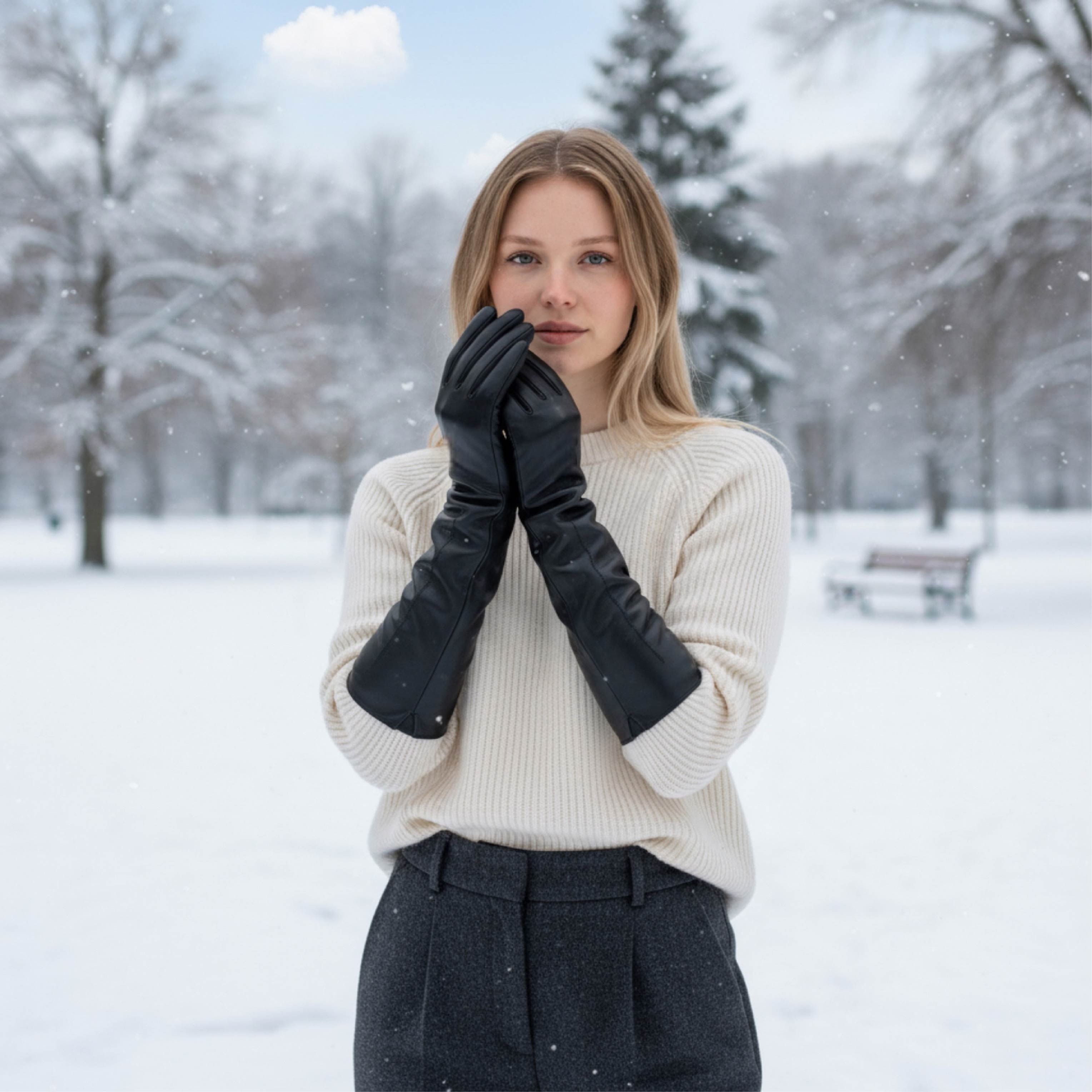 Infinity Leather Long Italian Leather Winter Soft Wool Lining Gloves