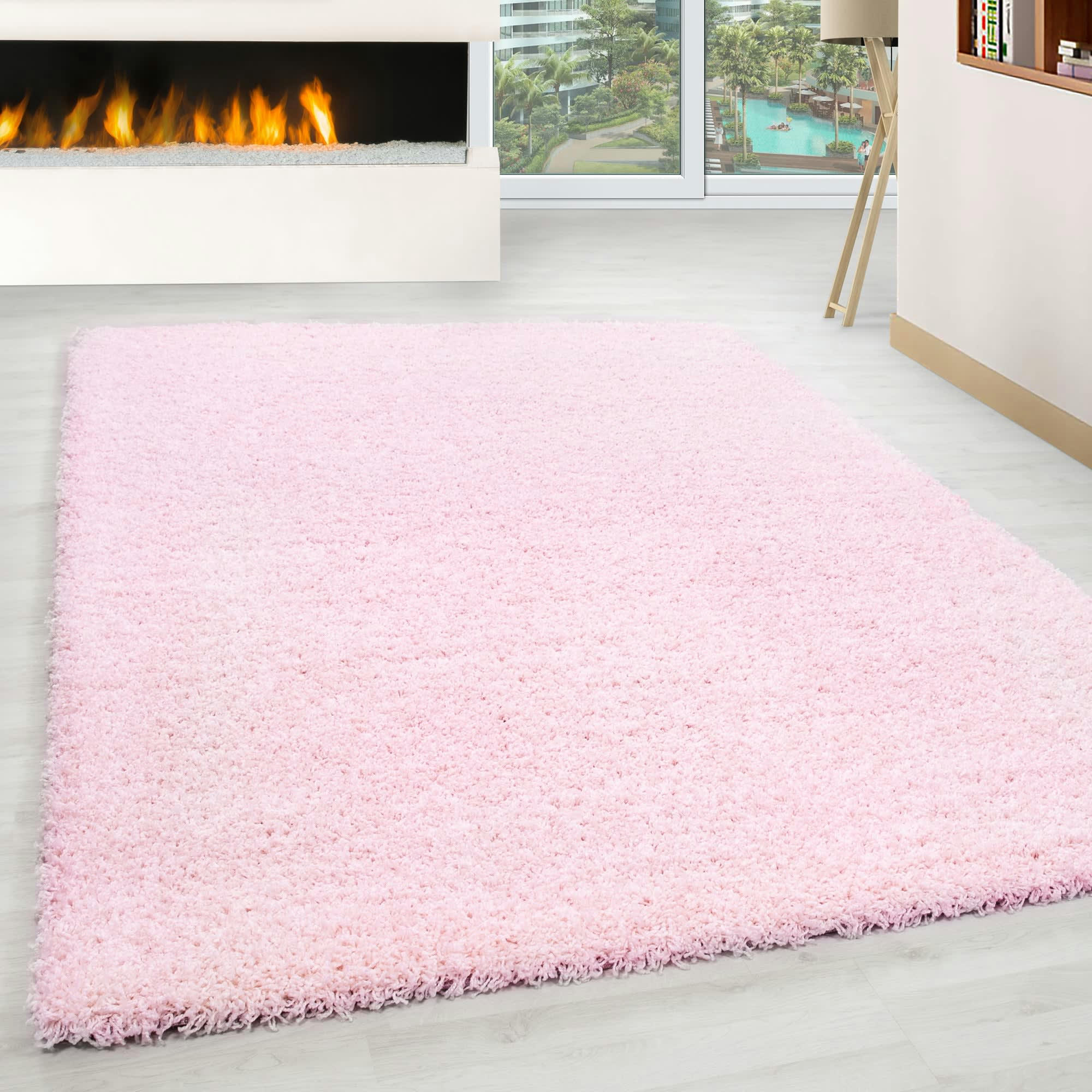 SHAGGY - Tapis uni à poils longs rose 80x150cm