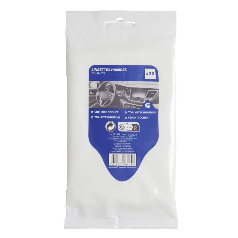 Lot de 20 lingettes humides pour voiture