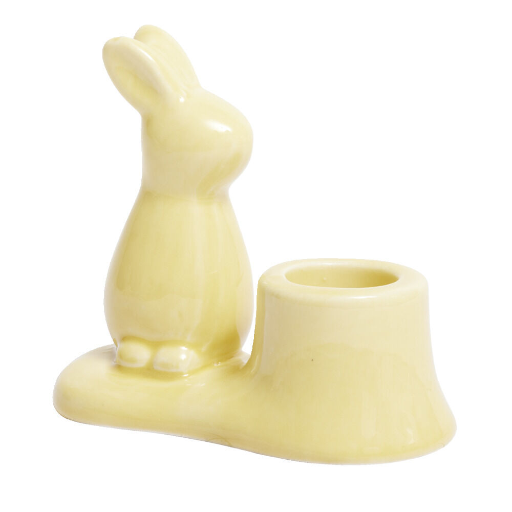 Bougeoir en céramique avec lapin couleur pastel 9,5x5xH8,5cm (3 modèles)