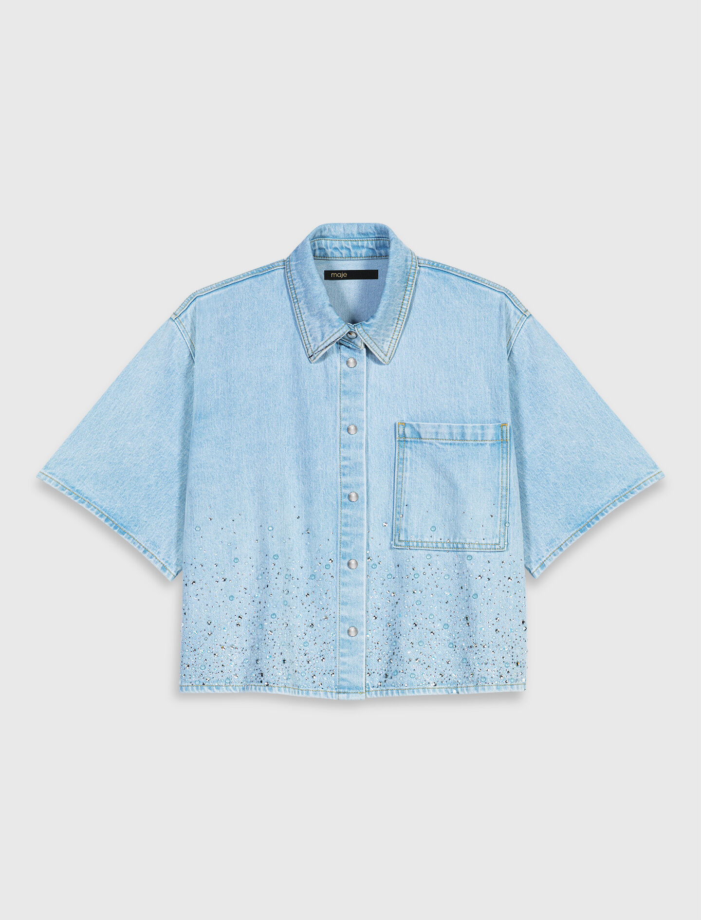 Chemise courte en denim avec strass