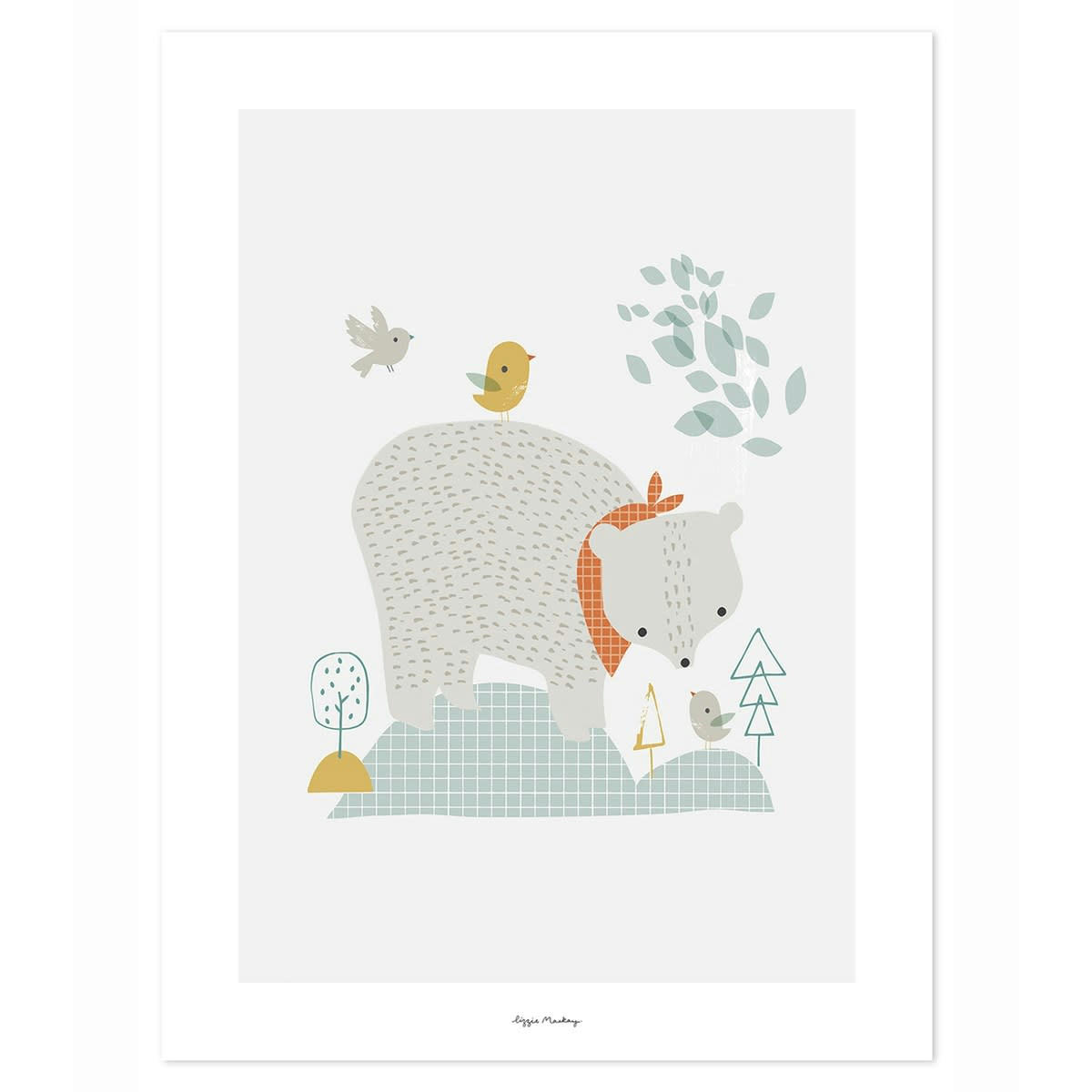 WOODLAND - Affiche ours en Papier Gris
