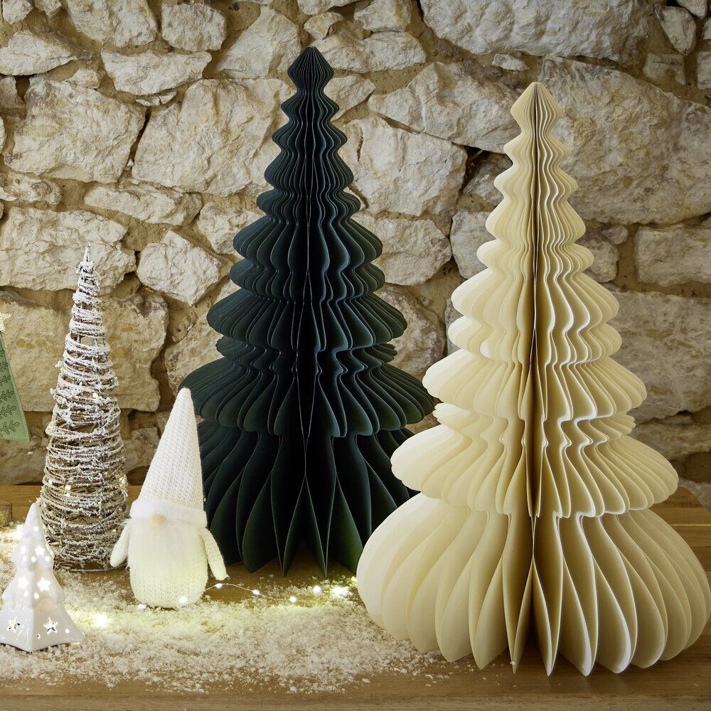 Sapin de No&euml;l à poser ou suspendre en papier Ø40xH64cm (2 modèles)