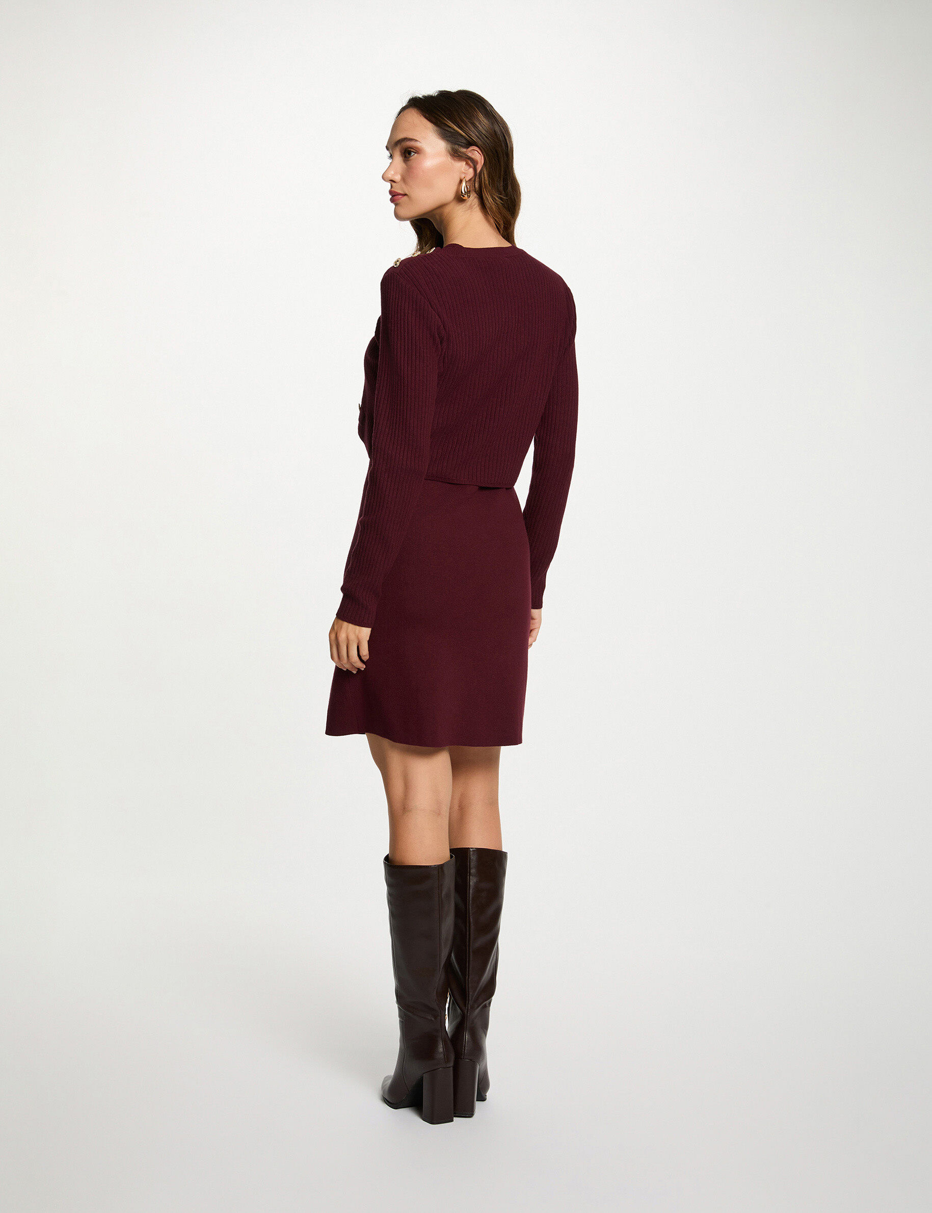 Short Knit Dress With 2-In-1 Effect Plum Women