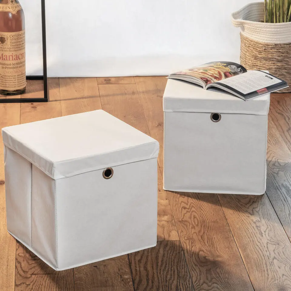 HI Opbergmand - grijs - 30 x 30 cm - kunststof - met deksel