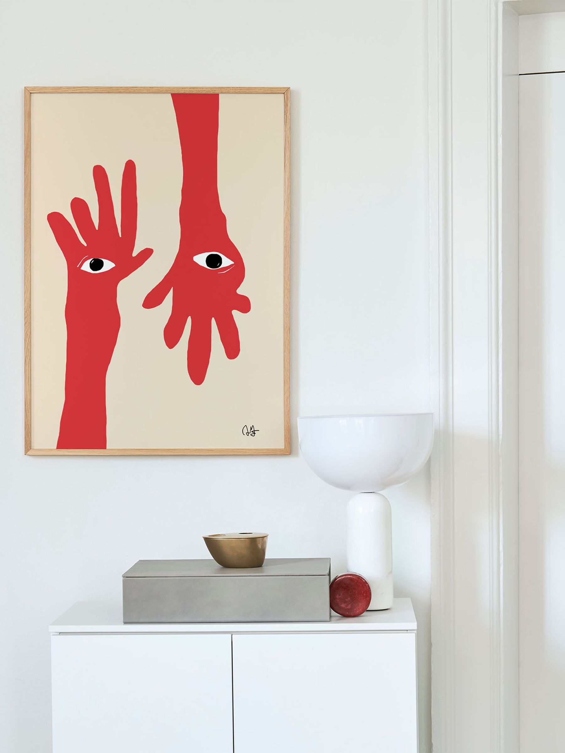 Paper Collective Cream Hamsa Hands Framed Wall Art Print in Natural Oak Frame