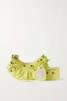 BALENCIAGA Le Cagole XS studded crinkled-leather shoulder bag yellow