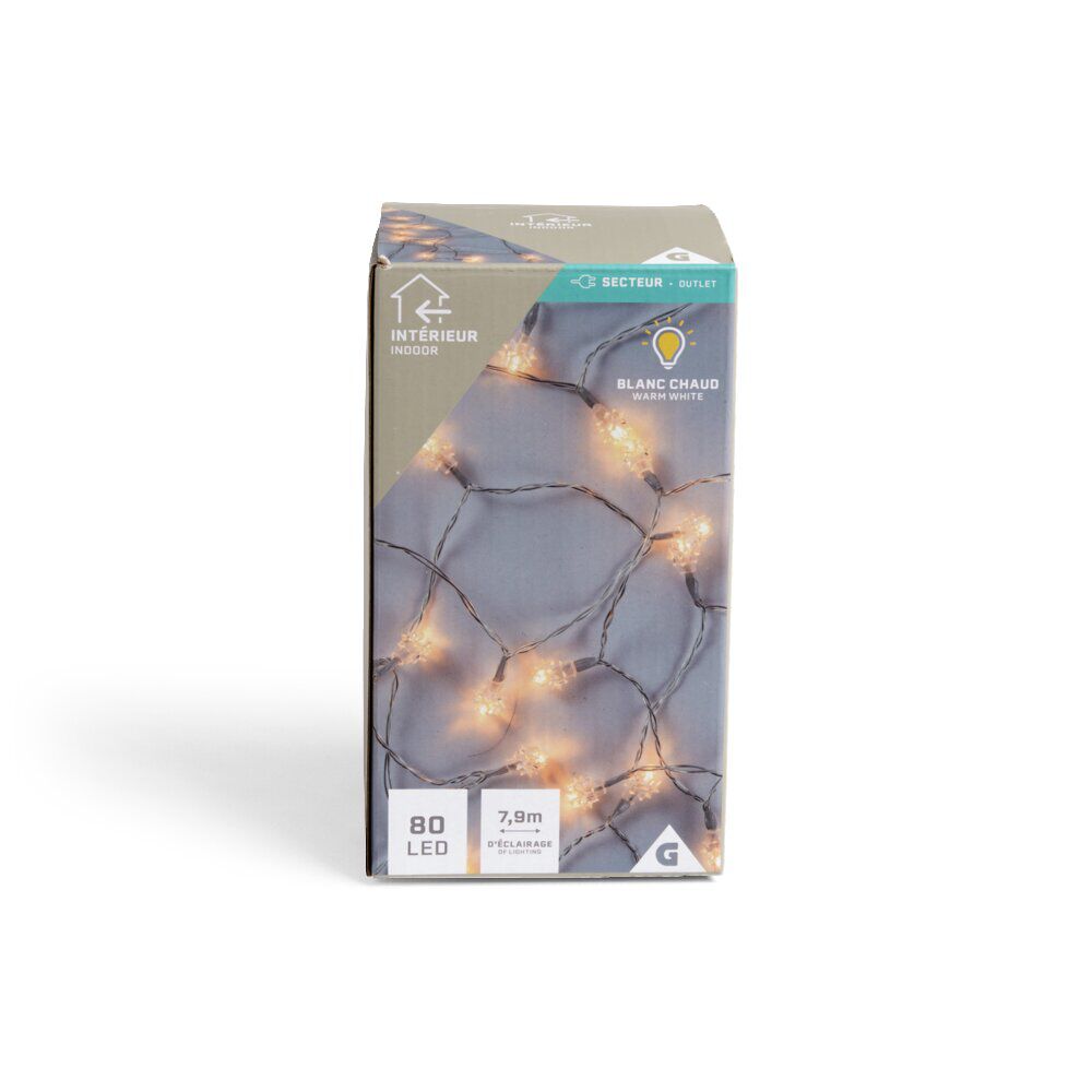 Guirlande lumineuse intérieur diamant 80LED blanc chaud 7,9m