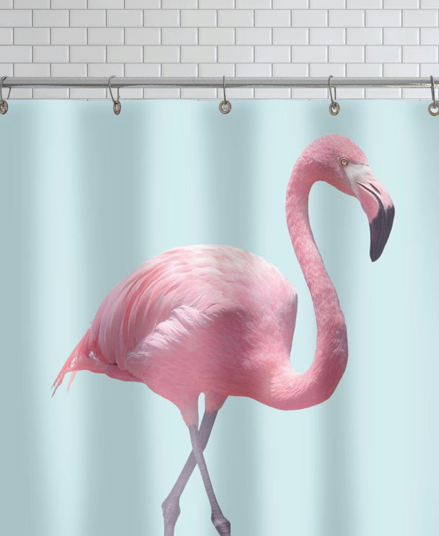 SKATE FLAMINGO - Rideau de douche en polyester en bleu & rose 150x200