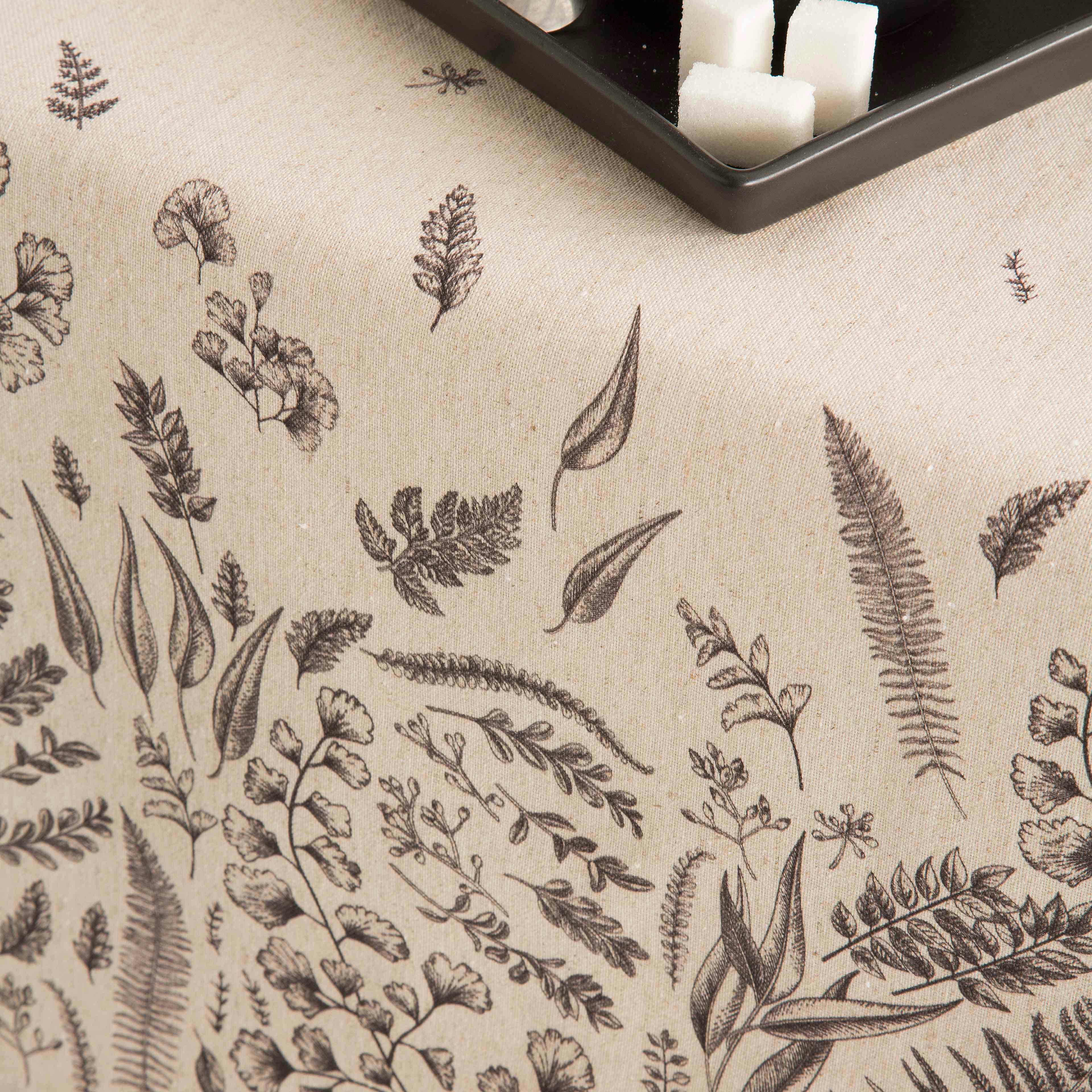 BLOSSOM LAPIZ - Nappe en lin taupe imprimée avec traitement anti-taches 140x200 cm