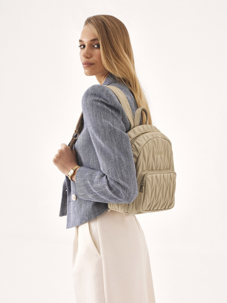 Quilted beige grain leather backpack