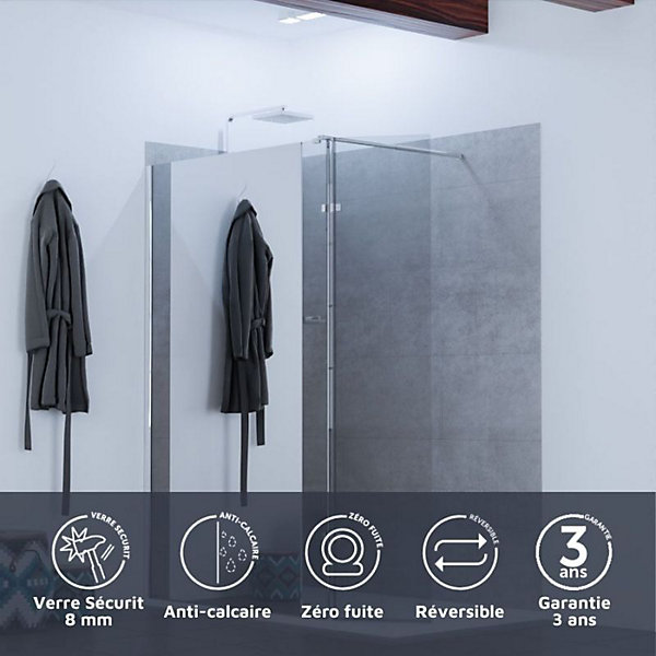 Paroi de douche miroir 120 40 BAYA avec volet pivotant - verre 8 mm