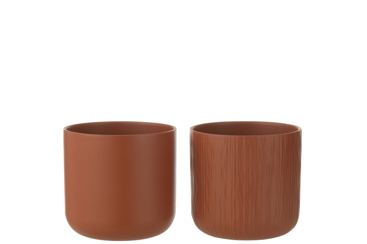 J-Line bloempot Gen - keramiek - bruin - large - 2 stuks - Ø 18.5 cm