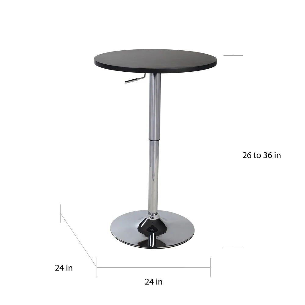 Roundhill Furniture Cumar Black Adjustable Height Wood and Chrome Metal Bar Table