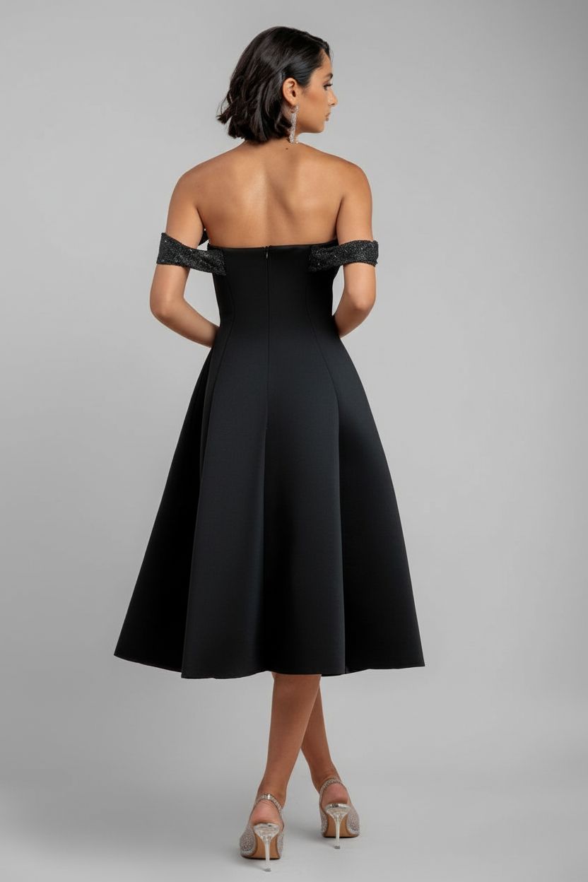 Goddiva Sparkle Chiffon Cowl Bardot Skater Midi Dress