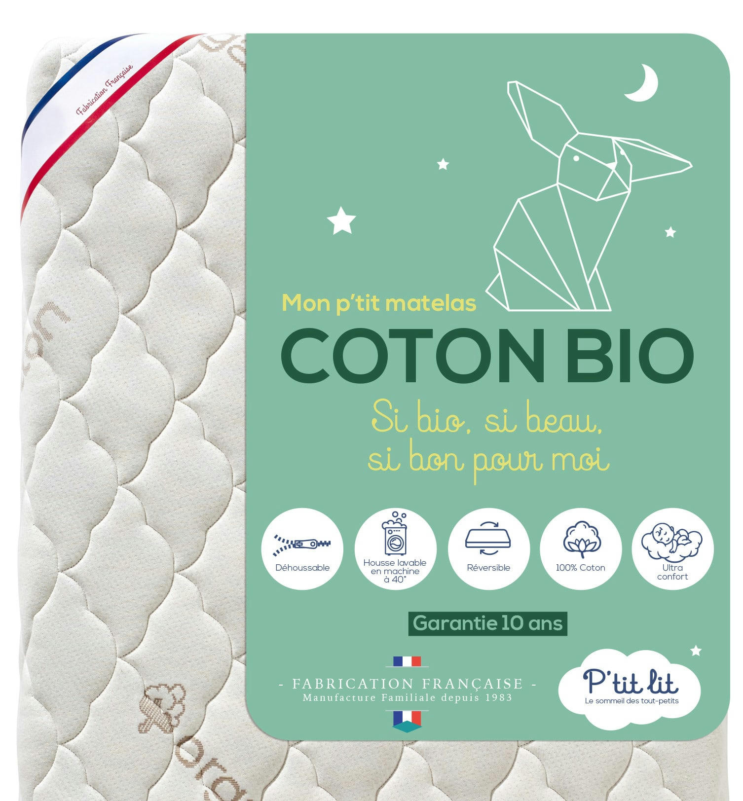 COTON BIO - Matelas bébé housse 100% coton 70x140