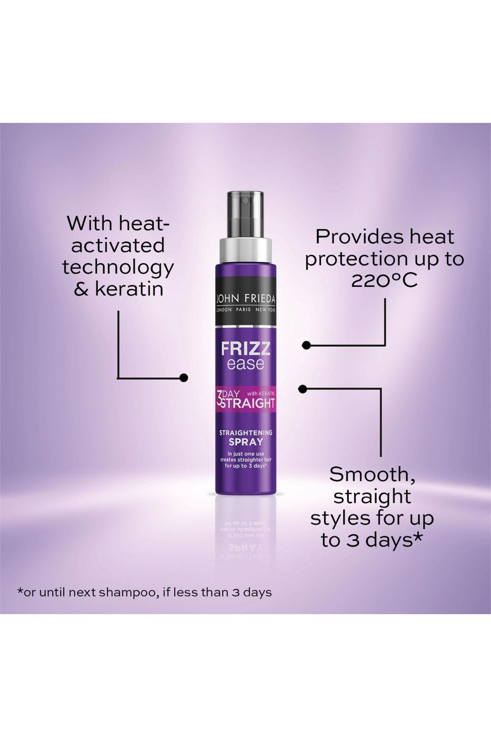 John Frieda 3 Day Straight Styling 'Spray' for Long-Lasting Smoothness 100ml, 2PK