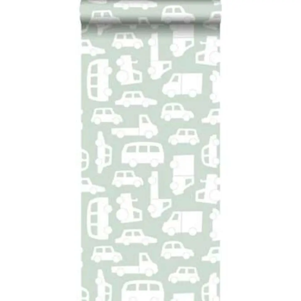 ESTAhome behang - auto's - mintgroen - 0.53 x 10.05 m
