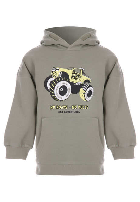 Younger Boys Green Monster Truck Hoody